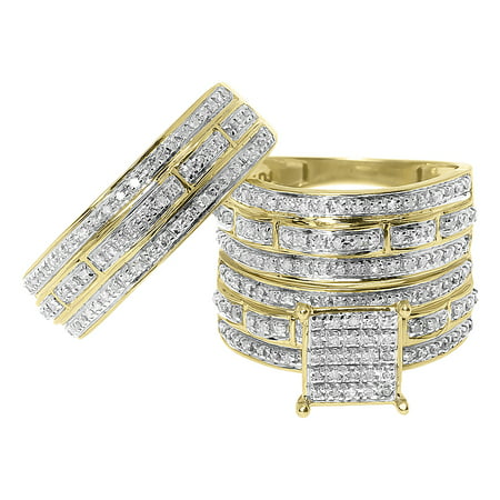 Round Diamond Scallop Designer Wedding Trio Ring Set (0.75 ct)