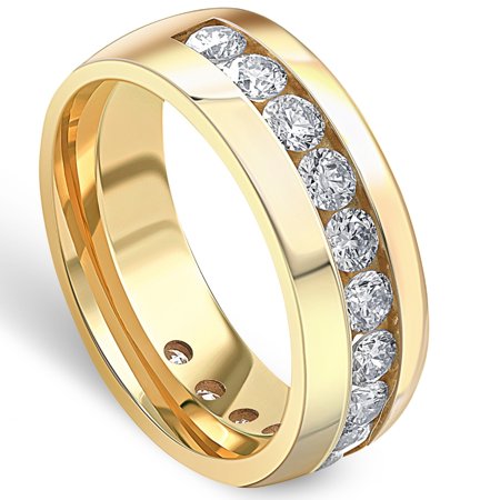 1 1/2 Ct Mens Lab Grown Diamond Wedding Ring Yellow Gold Anniversary Polish Band, Yellow Gold, 8