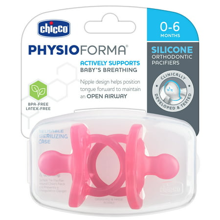 Chicco PhysioForma Silicone One-Piece Orthodontic Pacifier 0-6m Pink 2pkPink,