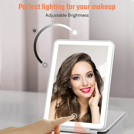 Swtroom Folding Travel Lighted Makeup Mirror with 3 Colors Light Modes USB Portable 7.9 in Touch Screen