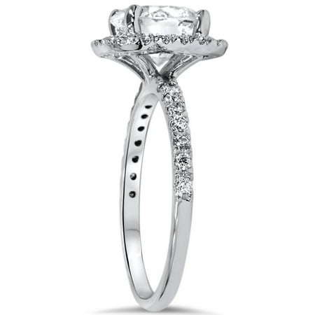 1 3/4 CT Halo Diamond Engagement Ring Round Cut 14K White Gold, White Gold, 7