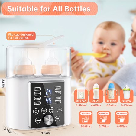 Cshid Baby Bottle Warmer, 12-in-1 Babies Fast Bottle Milk Warmer & Sterilizer Double Food Heater Defrost BPA-Free With Twins, LCD Display, Timer & 24H Temperature Control for Breastmilk & Formula