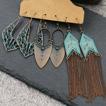 Besufy Women Earring,3 Pairs/Set Faux Turquoise Tassel Geometric Dangle Hook Earrings Jewelry 1647*1647*,