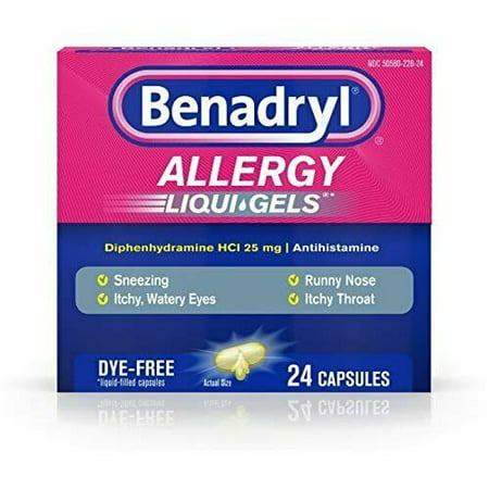 Benadryl Liqui-Gels Antihistamine Allergy Medicine, Dye Free, 24 Ct, 6-Pack