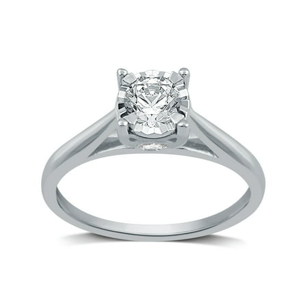 Forever Bride 1/2 Carat T.W. Round Diamond 10 kt White Gold Miracle Plate Solitaire Engagement Ring