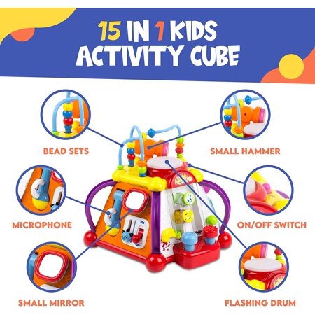 Toysery Baby Activity Center ? Toddler Kids Learning & Skill Development Cube with Lights & Music. Enhance Skill Development with a 15 in 1 Game Functions Toy