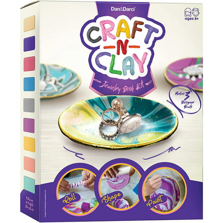 Dan&Darci Craft 'n Clay - Jewelry Dish Making Kit for Kids and Tween Girls Age 8-14 Year Old - Best DIY Arts & Crafts Gift - Girl Birthday Gifts Ideas - Art Projects Kits