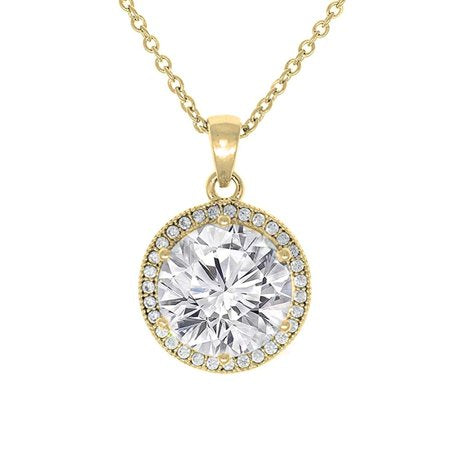 Mariah 18k Yellow Gold Plated Round Cut CZ Halo Pendant Necklace - Cubic Zirconia Halo Cluster Gold Necklace w/Solitaire Round Cut Crystal - Wedding Anniversary Jewelry - MSRP - $150Gold,