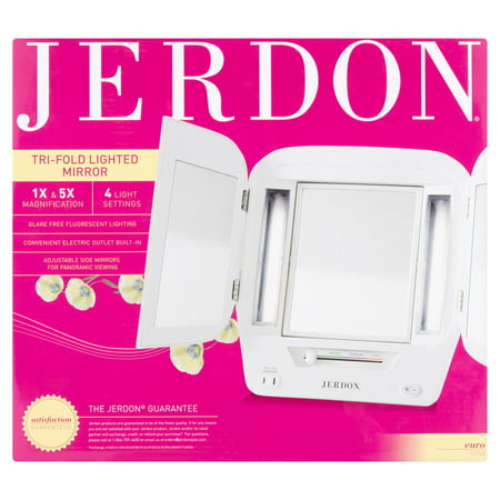 Jerdon Style Euro Tri-Fold Lighted Makeup Mirror, JGL10W