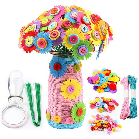 Lnkoo Make Your Own Bouquet with Buttons and Petal Flowers Craft Kit (122 Pieces)