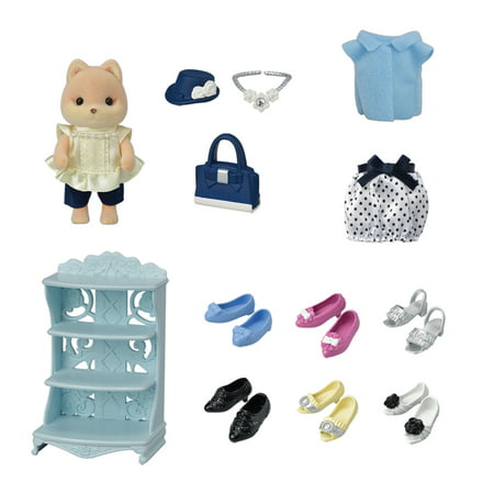 Calico Critters Fashion Playset Shoe Shop Collection, Dollhouse Playset with Caramel Dog Figure and Fashion Accessories
