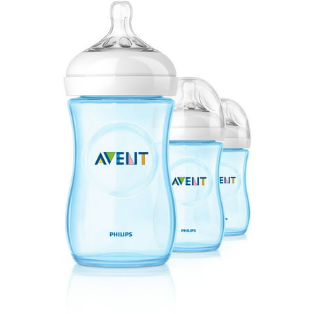 Philips Avent BPA Free Natural Blue Baby Bottles, 9 Ounce, 3 Pack, Multicolor, 9 Oz