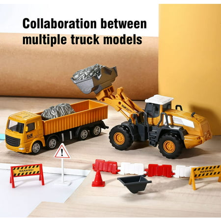 CUTE STONE Construction Vehicles Truck Toy Set, Kids Engineering Truck Playsets with 3 Interchangeable Parts Gifts for Child