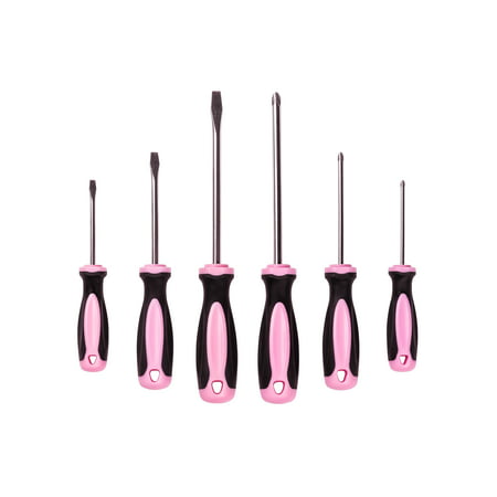 Pink Power Magnetic Screwdriver Set - 6 Piece Phillips Head and Flat Head Hand Pink Tool Set for Women & Ladies - Insulated Screwdriver Kit with Magnetic Tip - Screw Drivers Set