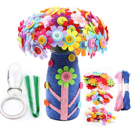 SHELLTON Flower Craft Kit for Kids Colorful Buttons and Felt Flower Kit Vase Arts Toy Craft Project for Girls and Boys Fun DIY Activity Gift for Children Ages 4 5 6 7 8 9 Years OldSims Azalea,