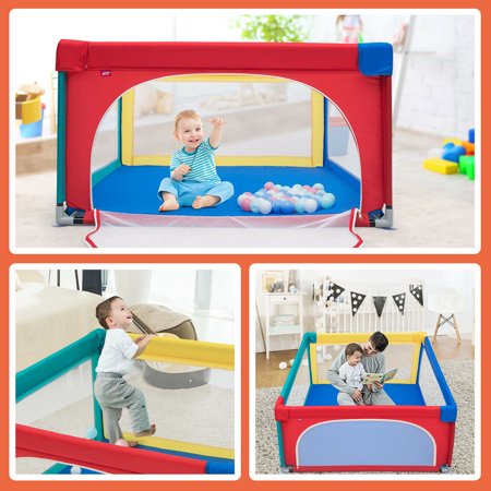 Gymax Baby Playpen Infant Large Safety Play Center Yard w/ 50 Ocean Balls Colorful, Colorful