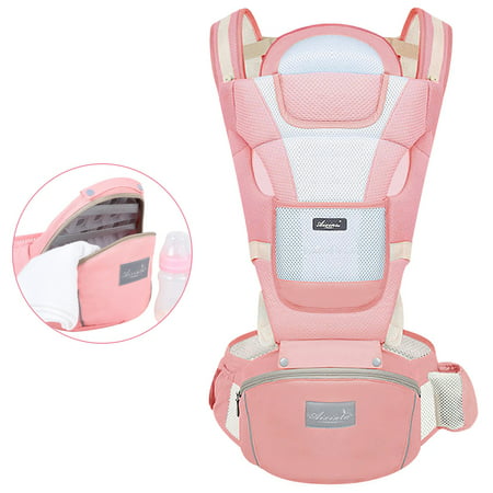 Baby Carrier, 6-in-1 Baby Carrier with Waist Stool, Baby Carrier with Hip Seat, 360 All-Position Baby Carrier for Newborn, Infant & Toddler, PinkPink,