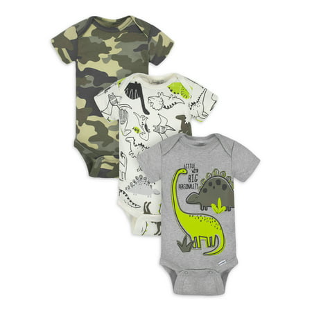 Gerber Baby Boy Short Sleeve Onesies Bodysuits, 3-Pack (Preemie - 12M), Camo, 3-6 Months