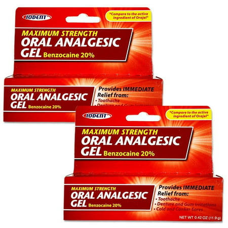 Iodent Oral Analgesic Gel Maximum Strength 20% Benzocaine 0.42oz (2 packs)