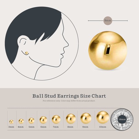 14K Yellow Gold Filled Round Ball Stud Earrings Pushback 8mm