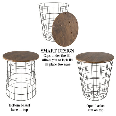 Nesting End Tables with Storage- Set of 2 Round Metal Baskets By Lavish Home (Chestnut)Chestnut,