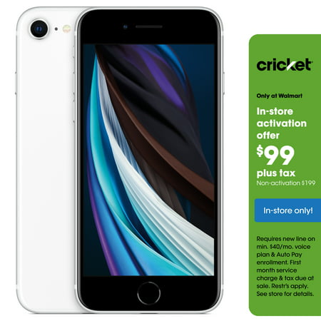 Cricket Apple iPhone SE (2nd Generation - 2020), 64GB, White -Prepaid Smartphone [Locked to Cricket Wireless], White