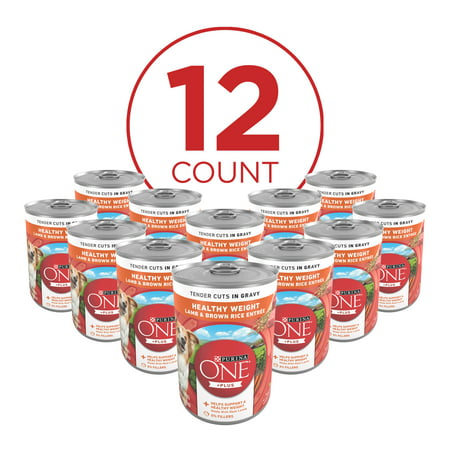 (12 Pack) Purina ONE +Plus Natural Wet Dog Food Gravy, Tender Cuts Healthy Weight Lamb and Brown Rice Entree, 13 oz. Cans