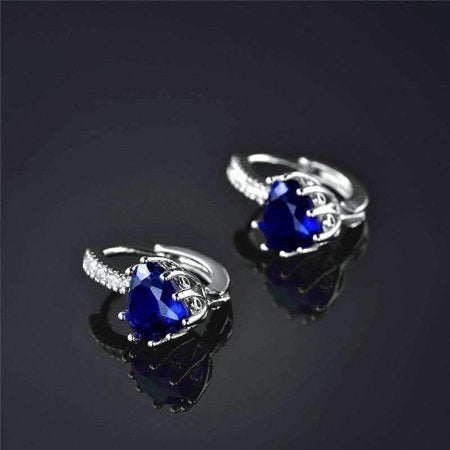 18K White Gold Plated Heart Shaped Midnight Blue Diamond CZ Solitaire Hoop Earrings For WomanMidnight Blue,