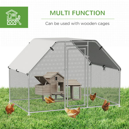 PawHut Large Metal Walk-In Chicken Coop Run Cage w/ Cover Outdoor 9' W x 6' D x, 9' W x 6' D x 6.5' H