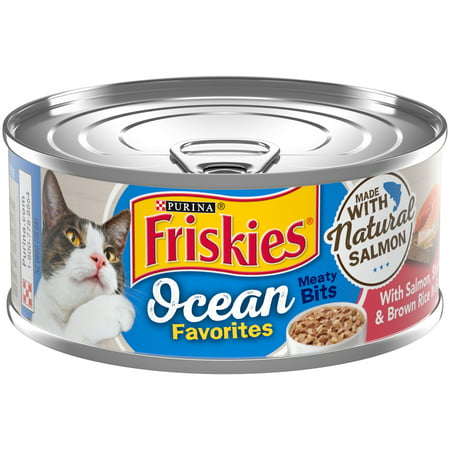 Friskies Natural Wet Cat Food, Ocean Favorites Meaty Bits With Salmon, Shrimp & Brown Rice, 5.4 oz. Can, Salmon, Shrimp & Brown Rice,