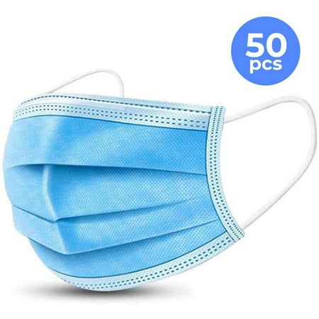 HoMedics 3-Layer Breathable, General Use Disposable Face Mask, Adjustable Elastic Ear-Loop, soft and comfortable, Blue, 50 Pack
