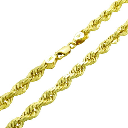 Nuragold 10k Yellow Gold 6mm Rope Chain Diamond Cut Pendant Necklace, Mens Jewelry with Lobster Clasp 20" - 30"