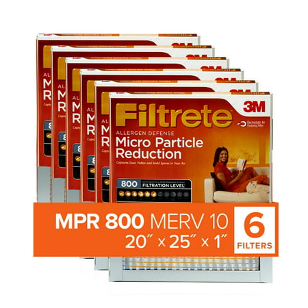 Filtrete by 3M 20x25x1, MERV 10, Micro Particle Reduction HVAC Furnace Air Filter, 800 MPR, 6 Filters