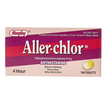 Rugby Aller-Chlor Chlorpheniramine Maleate 4mg Tablet, OTC Medicine for Allergies, 100 Ct