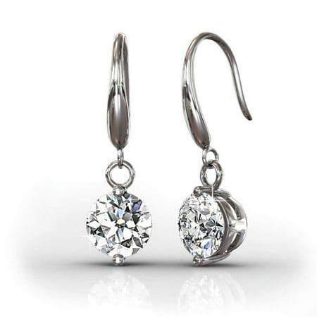 Cate & Chloe Veronica 18k White Gold Dangling Earrings w/ Swarovski Crystals, Sparkling Round Cut Solitaire Diamond Silver Drop EarringsWhite Gold,