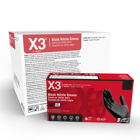 AMMEX BX3 Nitrile Latex Free Industrial Disposable Gloves, XX-Large, Black, 1000/Case, Black, XX-Large