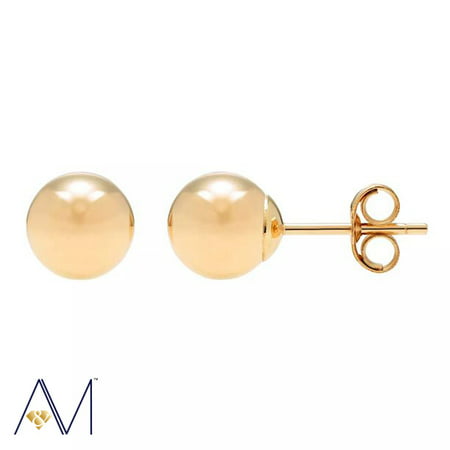 A&M 14k Gold Classic Lightweight Ball Stud Earrings (3MM-9MM) for Women's, Girls, Unisex, Yellow Gold, 5 mm
