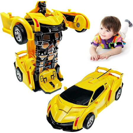 Transforming Cars for 2 Years Old Boys and Toddlers, Inertia Driven Truck Toy for 3 Year Old Boy, Portable Toy for 2, 3, 4, 5, 6, 7, 8 Year Old Boys Christmas Birthday Gifts for Kids, Yellow