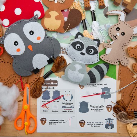 Dezzy's Workshop Sewing Kit for Kids - Woodland Animals Kids Sewing Kit - Make Your Own Stuffed Animal Kit - Felt Stitch Art and Craft Toys for Boys and Girls - Childrens DIY Crafting and Sewing