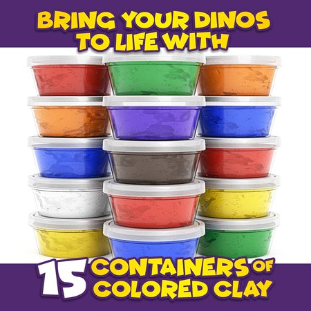 Creative Kids Build 3 Dinosaur Figures with Modeling Clay Craft Kit (28 Pieces)