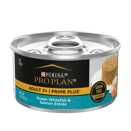 (24 Pack) Purina Pro Plan Senior Cat Food Wet Pate, Ocean Whitefish and Salmon Entree, 3 oz. Pull-Top Cans, Ocean Whitefish & Salmon