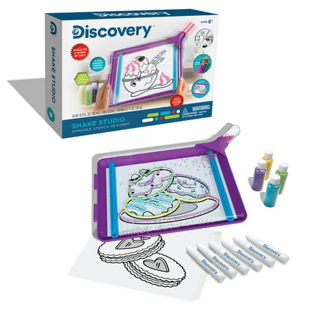 Discovery Kids 24-Piece Shake Studio Sprinkle Designer Kit, Arts and Crafts Stencil Kit with Sprinkles, Glitter, Glue, and Shaker
