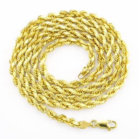 Nuragold 10k Yellow Gold 4mm Diamond Cut Rope Chain Pendant Necklace, Mens Womens with Lobster Clasp 16" - 30"
