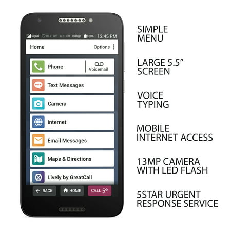 GreatCall Jitterbug Smart2 No-Contract Easy-to-Use 5.5" Smartphone for Seniors