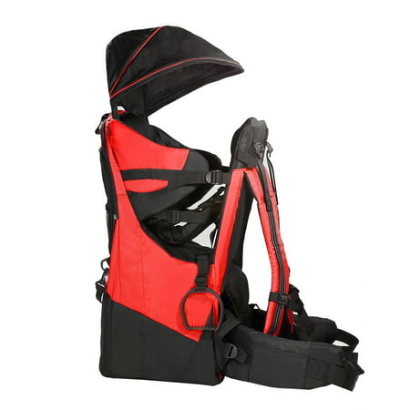 Deluxe Baby Toddler Backpack Cross Country Lightweight Carrier Red w/ Stand and Sun ShadeRed,