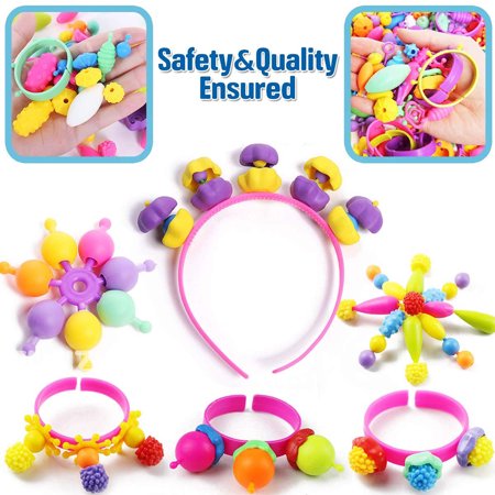 MAINYU Snap Pop Beads for Girls Toys - 160+Pcs Kids Jewelry Making Kit Pop-Bead Art and Craft Kits DIY Bracelets Necklace Hairband and Rings Toy for Age 3 4 5 6 7 8 Year Old Girls BoysMulticolor,