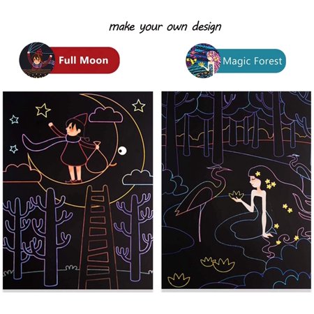 SHELLTON 50 Pcs Rainbow Magic Scratch Off Arts and Crafts Supplies Kits Sheet Pack for Children, 7.48*5.11"