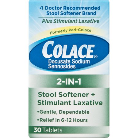 Colace 2 in 1 Stool Softener & Stimulant Laxative 30 Count Tablets Each, 2 pack *EN