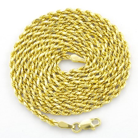 Nuragold 10k Yellow Gold 2.5mm Diamond Cut Rope Chain Pendant Necklace, Mens Womens with Lobster Clasp 16" - 30"