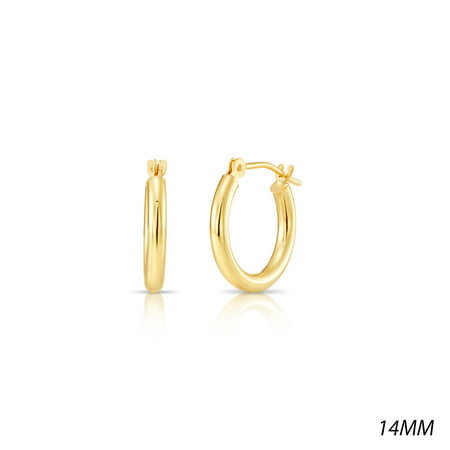 Tilo Jewelry 14k Yellow Gold Classic Polished Round Gold Hoop Earrings (14mm) for Girls